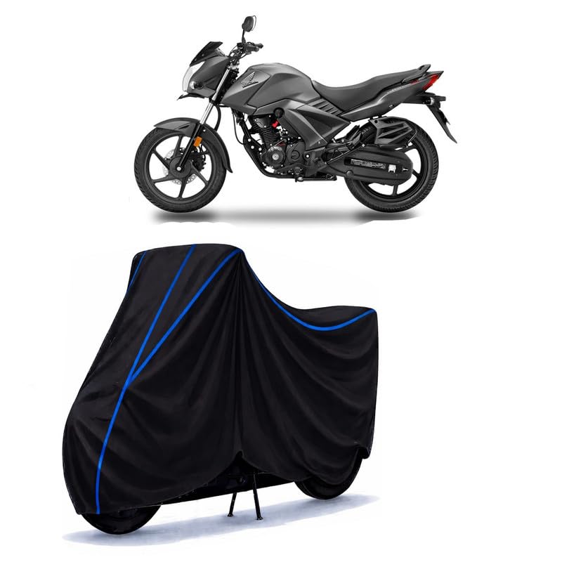 Image of CB Bike Cover Water Resistant Universal Motorcycle Rain | Heavy Duty UV Protection, Dust, Scratch Indoor Outdoor All Weather with Black Blue Piping Elastic