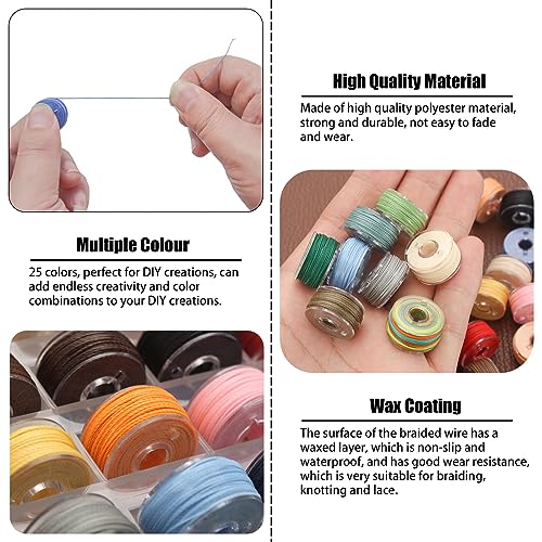 LUBOXIN 25 Rolls Waxed Cord 0.55 mm x 10 m Colourful Waxed Threads Polyester Cord Wax Cord for Jewellery Making Waxed Cotton Cord with Box for Bracelets DIY Crafts Macrame Leather Sewing - Image 3
