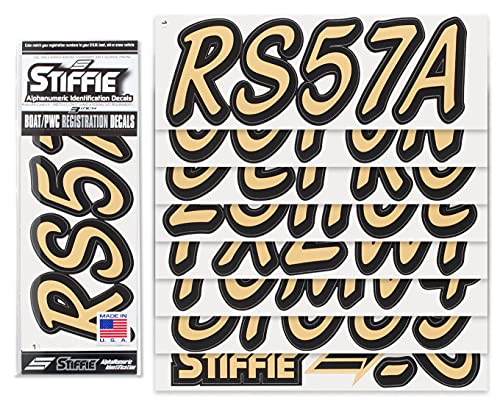 Image of STIFFIE Whipline Solid Tan /Black 3 inch Alpha-Numeric Registration Identification Numbers Stickers Decals for Boats & Personal Watercraft