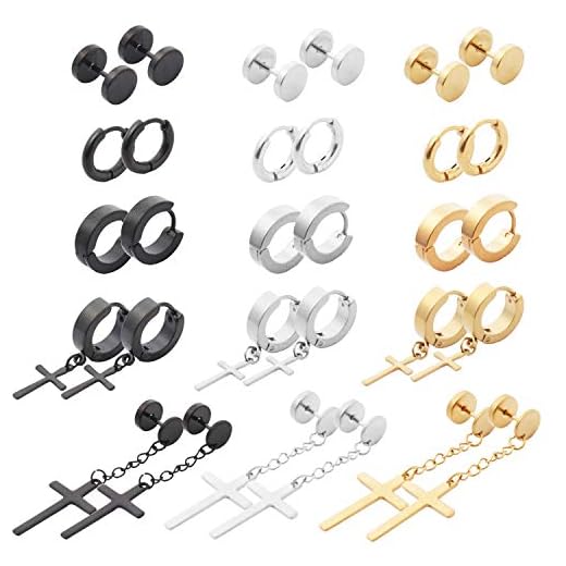 NEWITIN 15 Pairs Stainless Steel Cross Earrings Studs Hoop Earrings Hinged Dangle Cross Earrings for Men and Women