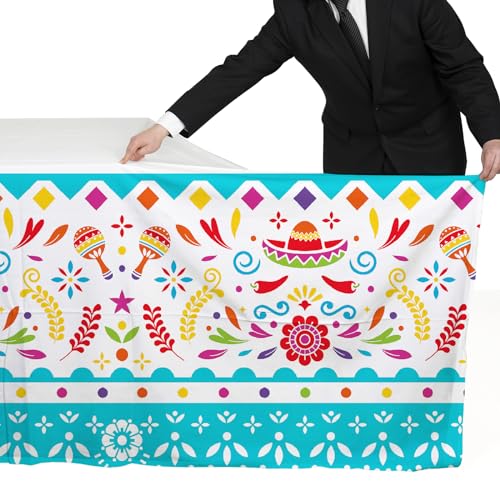 Image of Gatherfun Fiesta Party Supplies & Cinco de Mayo Decorations - Ultimate 2-Pack Mexican Party Supplies with Vibrant Disposable Plastic Tablecloth, 54x108, Mexican Birthday, Taco Events