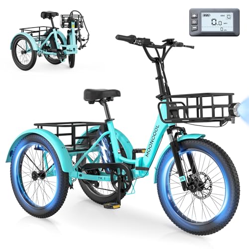 SUNYRISY E Bike Dreirad für Erwachsene Klapprad, 20' Herren Damen Mit 36V 20AH Akku Elektro Dreirad Fahrrad, 250W Motor Elektrofahrrad 45 NM Geschwindigkeit 25 KM/H E-Bike Mit Großer Korb