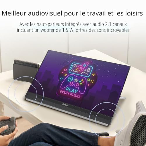 ASUS ZenScreen 22" (21,5" Visible) 1080P Moniteur Portable (MB229CF) - Full HD, IPS, 100Hz, USB-C PD 60W, Haut-Parleur, Poignée de Transport, Béquille, Bras de Serrage C, Crochet de partition
