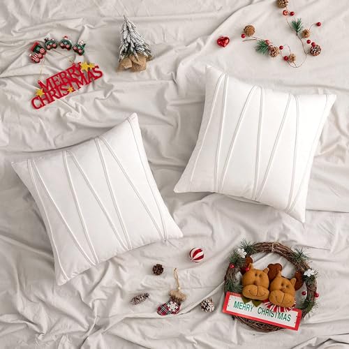 Image of Khooti Velvet Striped Cushion Cover Pack of 1-22 inch x 22 inch / 56 x 56 cm | Pure White | Soft Pillow Covers Cushion Case for Sofa Bedroom Livingroom Chair Car, Cushion Cover with Zig Zag Pattern