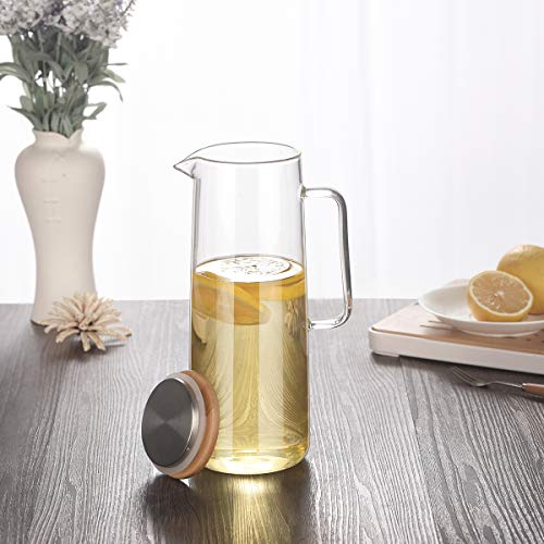 Cupwind Borosilicate Glass Hot/Cold Water Carafe Pitcher Wooden Infuser Lid 50 oz Explosion-Proof - Thumbnail 7