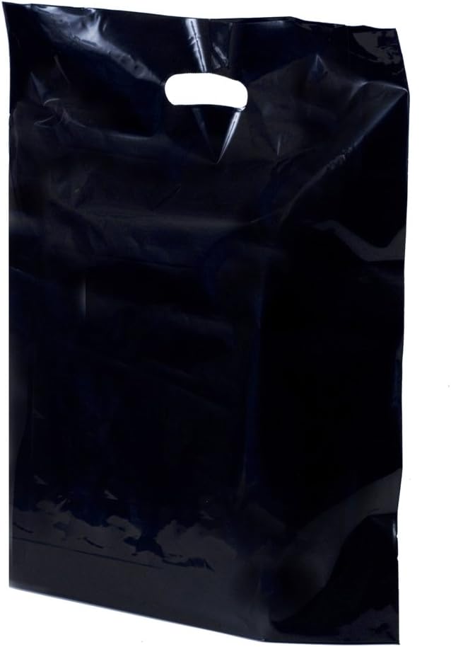 Black Plastic Carrier Bags - 38cm x 46cm + 7cm - (1 BOX - 50 BAGS)