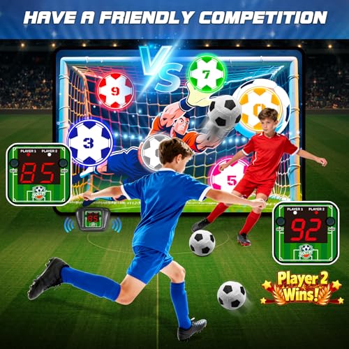 Image of VATOS Electronic Scoring Soccer Toy Game Set for Kids, Indoor Outdoor Soccer Training Target with Real-Time Scoring, 2 Modes, Fabric Goal and 2 Soft Balls, Fun Sport Birthday Ages 3+