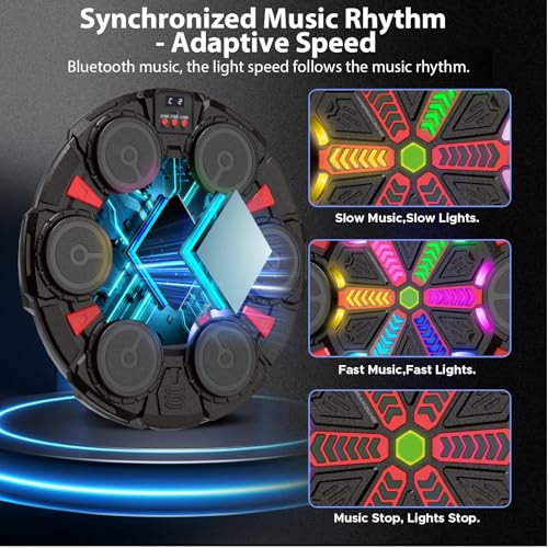 Image of Music Punching Machine for Kids Adults,Bluetooth Wall Mounted Boxing Trainer with Gloves,Rhythm Lights,2 Player Battle Mode,Reaction Training Pad,Home Gym Sport Toys Gifts for Boys Girls Teens 3-12+