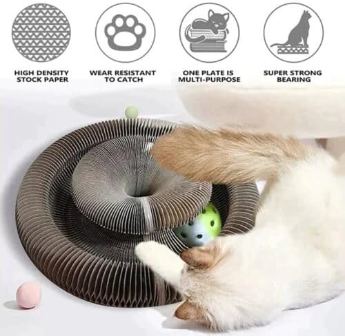 review Magic Organ Cat Scratching Board-Comes with a Toy Bell Ball, Catcordion Interactive Scratcher Cat Toy, Foldable Convenient Cat Scratcher