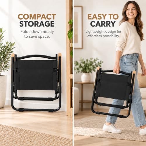 Image of STAR WORK Alloy Steel Portable Foldable Chair Outdoor Furniture Compact Chair Aluminum With Armrests For Travel Camping,Fishing Picnic,Ultralight Low Beach Concert Camping Folding Chair(Black,Medium)