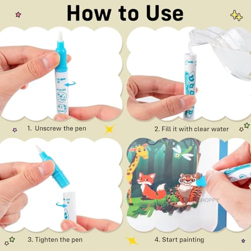 Image of Party Propz Watercolor Book with Pen - 8 Pcs Return Gifts for Birthday Party | Water Spotter Book | Watercolour Set for Kids 6-12 | Water Painting Book for Kid | Stationery Set for Kids Return Gift