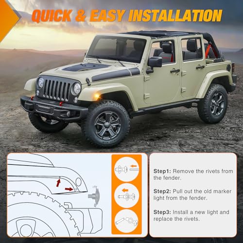 Image of Nilight JK Side Marker Light 8LED Smoked Lens Amber Front Fender Indicator Turn Signals Lights IP67 Waterproof Clearance Lamp Compatible with 2007-2017 Wrangler JKU