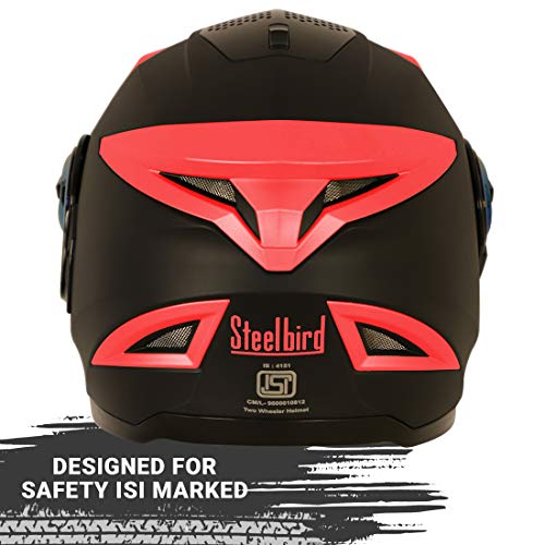 Image of Steelbird 7Wings Robot Opt Fluo Edition ISI Certified Full Face Helmet (Matt Black Watermelon with Chrome Gold Visor, Medium 580 MM)