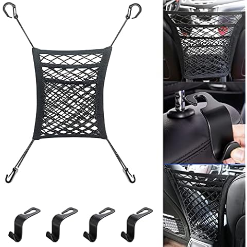 Panxile 3 Layer Car Net Pocket Handbag Holder, Universal Elastic Car Mesh Organizer Between Seats Purse Holder Netting Bag, Barrier for Backseat Pet Dog Cover