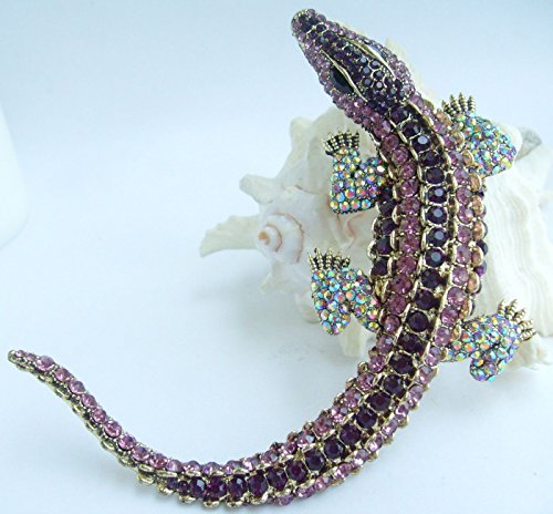 Image of 4.13 inch Alligator Crocodile Brooch Pin Pendant Austrian Crystal BZ5009