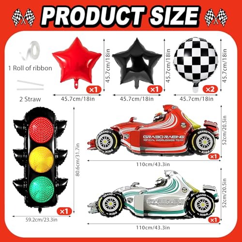 Image of Racing Theme Birthday Party Decoration Race Car Balloon Checkered Featuring Traffic Light Balloons Fast One Birthday Party Supplies