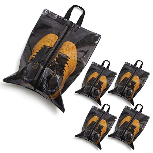 Set of 5 Transparent Large Travel Packing Organizer Clear Shoe Bags for Men and Women, Storage Cubes Pouch for Accessories Suitcase Luggage