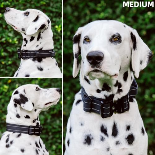 Image of Tuff Pupper Tactical Dog Collar | Heavy Duty 1.5 inch Wide Ballistic Nylon | Training Control Handle | Quick-Release Metal Buckle | Reflective Bands | ID Tag Holder | Padded Inner Lining (Black, Medium)