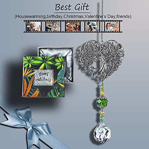 H&D Hyaline & Dora Tree Of Life Crystal Suncatchers Crystal Drop Prism Rainbow Maker Hanging For Home Garden Decoration, Heart Shaped #TOP6