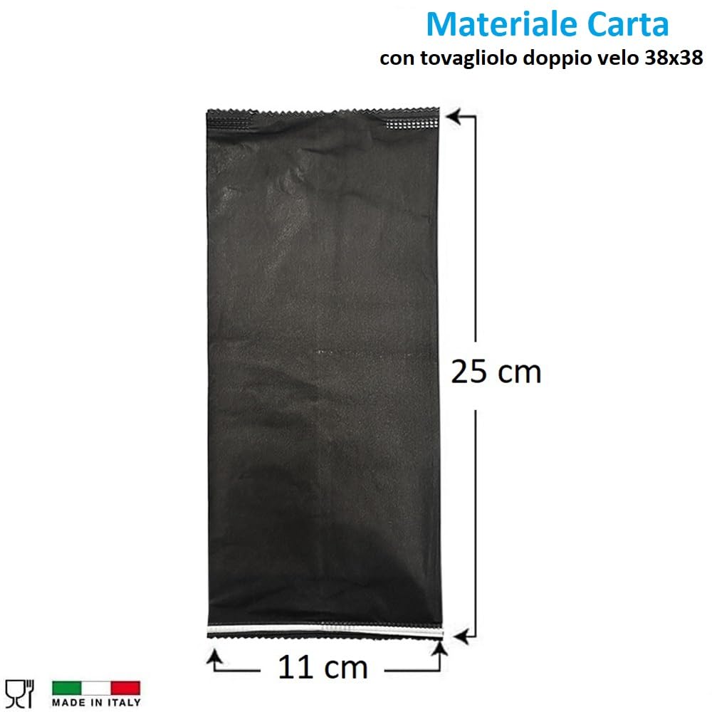PALUPLUS 1000 Buste Portaposate in Carta color NERO, Misura 11x25 cm, con tovagliolo Doppio Velo, Porta Posate Made in Italy -5002F