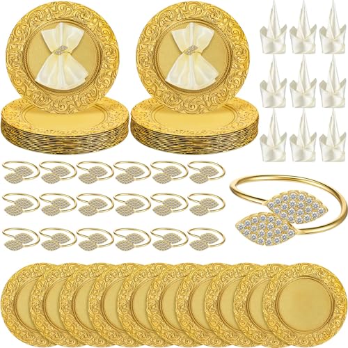 Juego 72 platos cargadores dorados de plástico 13 pulgadas miniatura 1