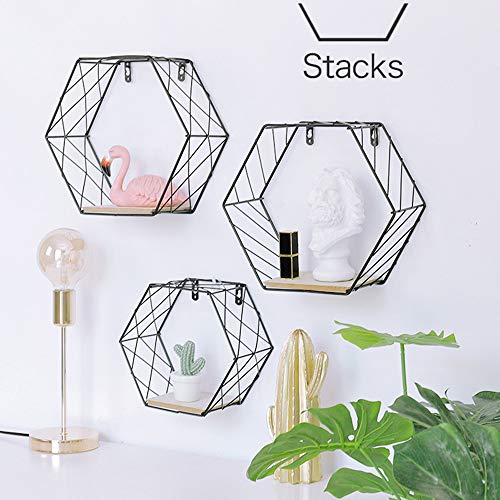Splenssy Eenvoudige hexagon ijzer mesh wandtapijt huishoud-decoratie hanger zwart mesh L - Image 5