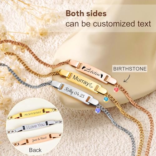 925 Sterling Silver Custom Baby Bracelets for Infant Girls, Engrave Toddler Bracelets with Name and Birthstone, Baby Jewelry for Infant Girls, Personalized Baby Girl Boy Gifts3