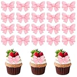 20 Pcs Pink Bow Cupcake Decorations, Resin Bowknot Cake Toppers Birthday Engagement Theme Party Decoration for DIY Art Crafts, Wedding, Baby Shower, Party