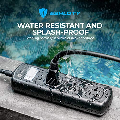 ESHLDTY Outdoor Power Strip Surge Protector Weatherproof with Long Extension Power Cord, 3 AC Outlets Socket Electric Shockproof Overload Protection 1500 Joules for Baby Room Bathroom Kitchen Garden
