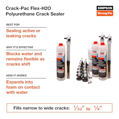 Image of Simpson Strong-Tie CPFH09KT Crack-Pac Flex-H2O 9 oz. Polyurethane Crack Sealer Injection Kit (2 Cartridges)