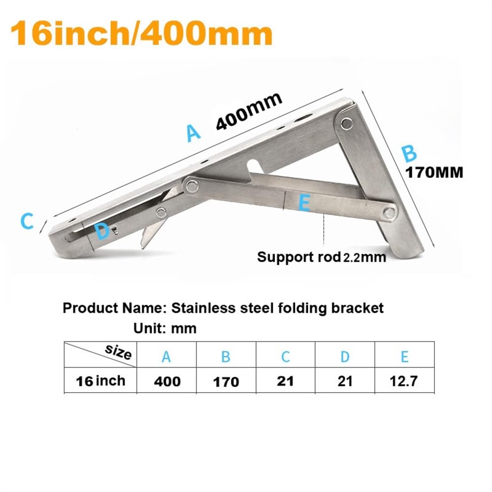 wsparcie regału 2 SZTUK Uchwyty 8-22 cal Dekoracyjny Półka na ścianie Uchwyt 304 Stainless Steel Triangular Support Składany regał ścienny(16inch)