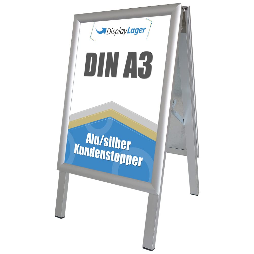 DisplayLager Kundenstopper Alu-Line DIN A3 für 2 Plakate (beidseitig) - Plakatständer Gehwegaufsteller Werbetafel (Vertikal)