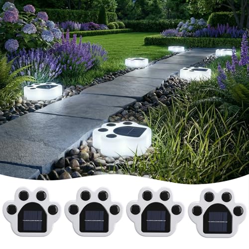 Qoosea Luces Solares Suelo Jardín Exterior, 4 Piezas LED Luz Solar Suelo de Huella de Pata, Lámparas Solares IP65 Impermeable, Decoración para Camino Césped Patio Terraza