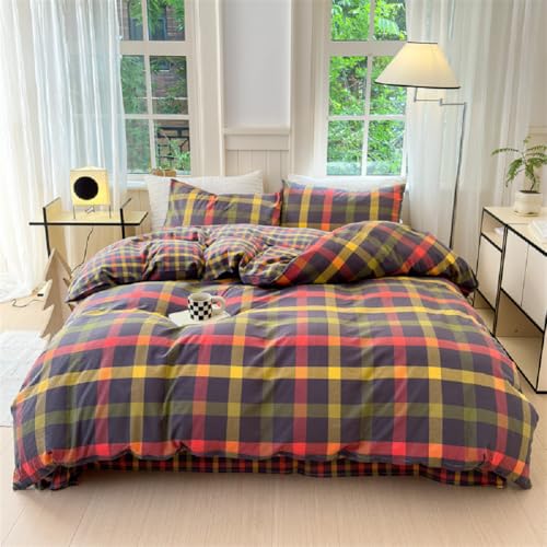 Image of LifeTB Full Comforter Set Geometric Checkered Pattern Comforter Multicolor Grid Plaid Gingham Bedding Comforter Set Soft Fluffy Lightweight Bedding 3 Pieces Grid Bed Comforter with 2 Pillowcases
