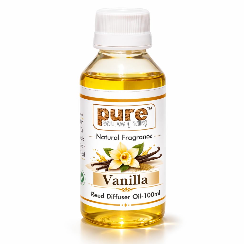 Pure Source India 100ml Reed Diffuser Oil Set with 8 Reed Sticks – Long-Lasting Home Fragrance Air Freshener for Living Room, Bedroom & Office (Vanilla)-image-23