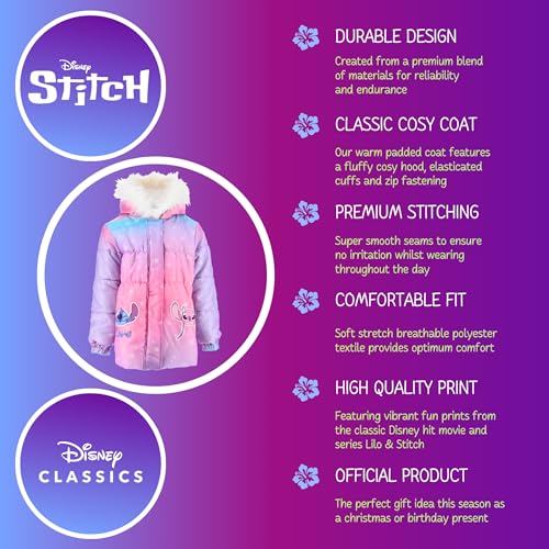 Disney Stitch Mantel für Mädchen, Warme und Weiche Wattierte Winterjacke, Kapuzenmantel für Mädchen, Größen 3 bis 8 Jahre (DE/NL/SE/PL, Alter, 6 Jahre, Regular, Rosa)