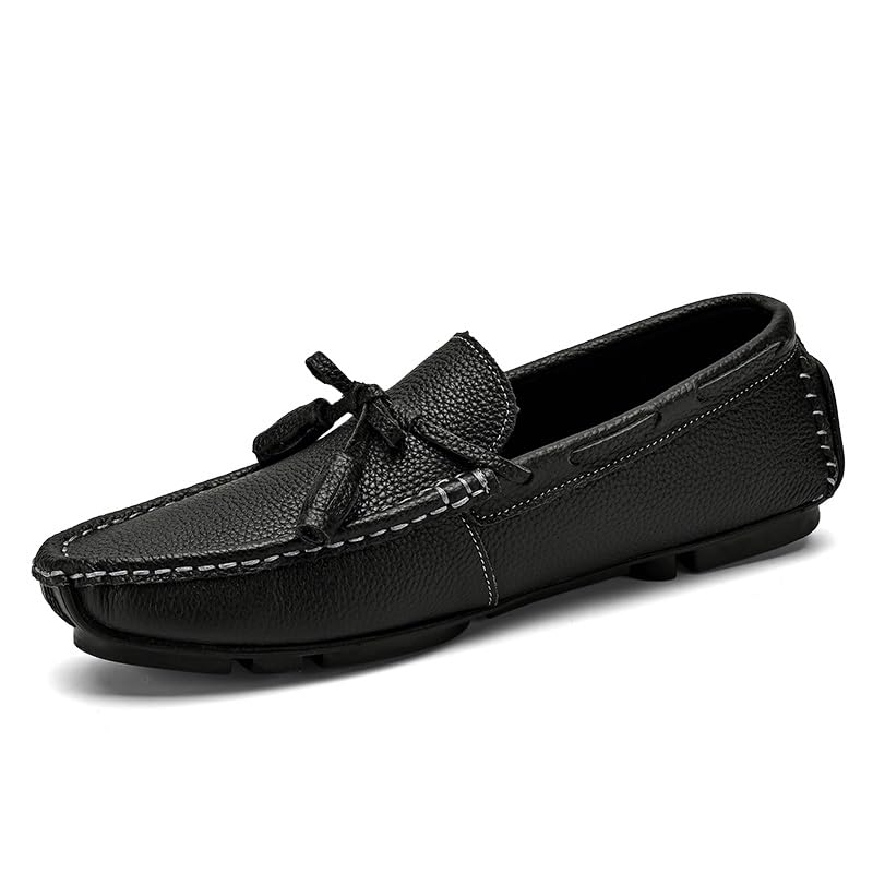 Loafers for Men Round Toe Tassel PU Leather Anti-Slip Flat Heel Slip Resistant Fashion Slip-on