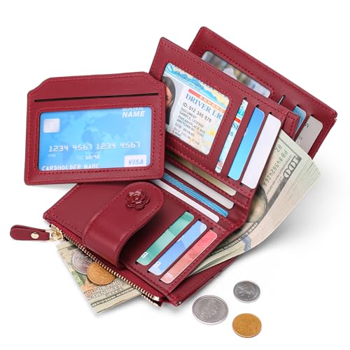 Image of RNIEGA Small Wallets for Women Leather Bifold Wallet Women RFID Blocking Purse Credit Card Holder with 15 Card Slots and ID Window Coin Pocket
