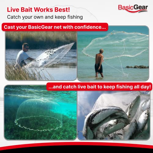 BasicGear® Cast Net, Lead, 10ft Radius, 1/2 in Mesh, 1lb, for Bait Fish - image 3