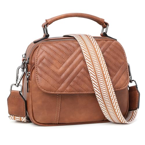 OPAGE Crossbody Bags for Women, Quilted Vegan Leather Women Crossbody Purses Shoulder Handbag with Wide Strap & Top Handle - Main Image