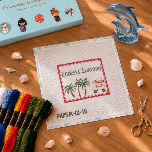 Image of Howie's Needlepoint Summer Needlepoint Kits for Adults & Beginners, 18 Mesh Printed Needlepoint Canvas, Stamped Patterns Canvas Starter Kits(Endless Summer,4.8 inchx3.6 inch)
