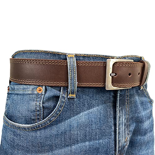 Thick Leather Men's Belt, Two Row Stitch Stylish Design - Everyday Belts for Men :: Bourbon Brown4
