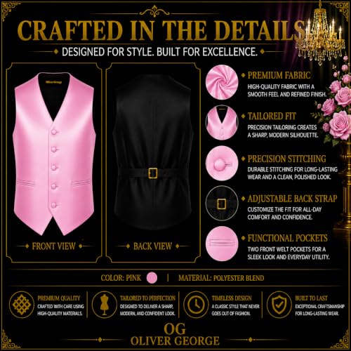 Image of Oliver George 4pc Men's Solid Formal Suit Waistcoat Tuxedo Dress Vest Necktie Bowtie Handkerchief Set for Suit or Tuxedo