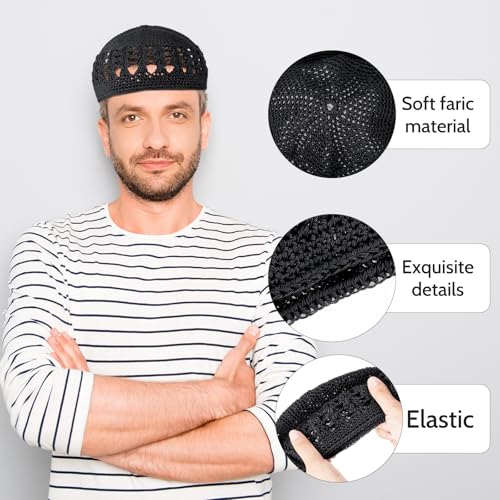Image of Boyiee Kufi Hat for Men Muslim Knit Kufi Cap Crochet Beanie Skull Beanie African Hat for Men Women