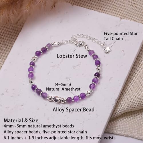 Nbsameng Natural Amethystone Bracelets for Women Adjustable Silver Boho Bracelet Handmade Purple Crystal Beaded Jewelry Gift（16-21cm）2