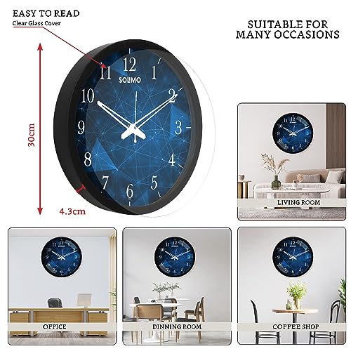 Image of Amazon Brand - 12-inch Contemporary Plastic & Glass Wall Clock - Designer (Silent Movement, Black Frame) & Amazon Brand - Cotton 4 Piece Hand Towel Set, 380 GSM (Twilight Blue, Coral Pink)