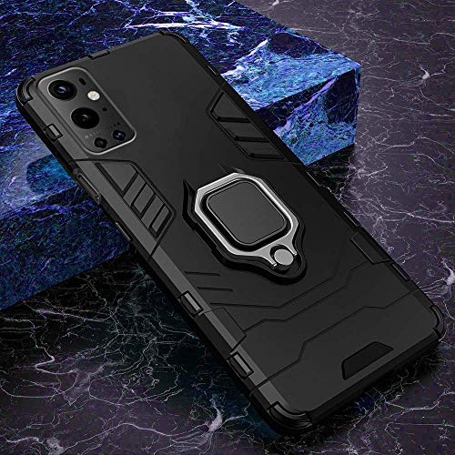 Image of WOW IMAGINE Shock Proof Back Case Mobile Cover for 1+ OnePlus 9 Pro 5G (Armor | Hybrid PC + TPU | Full Protection with Ring Holder Kickstand | Carbon Black)