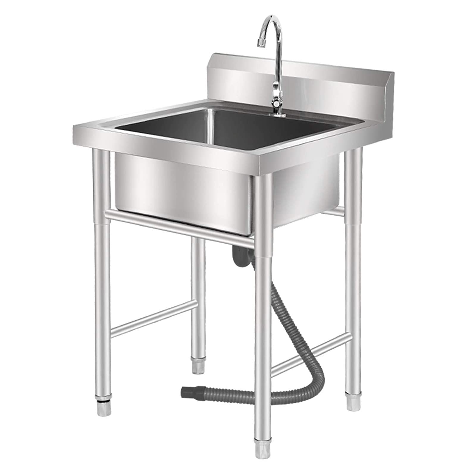 Wolnostojący zlewozmywak kuchenny, komercyjny pojedynczy zlew ze stali nierdzewnej 304, umywalka na stół restauracyjny z armaturą, do użytku wewnątrz i na zewnątrz