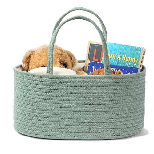 Image of Kodomoore Diaper Caddy Organizer, Empty Gift Basket for Newborn Essentials, Baby Storage Basket, Stylish Gift Bag for Baby Shower, Boys and Girls – Small, Sage Green