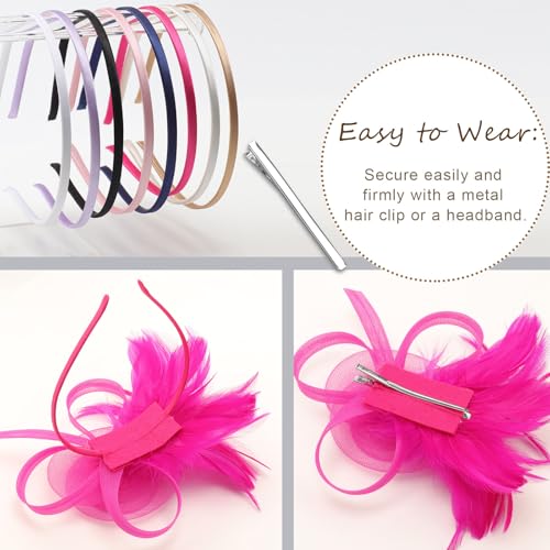 Image of DRESHOW Fascinators Hats for Women Tea Party Fascinator Hats Vintage 50s Headwear Cocktail Wedding Church Derby Hat